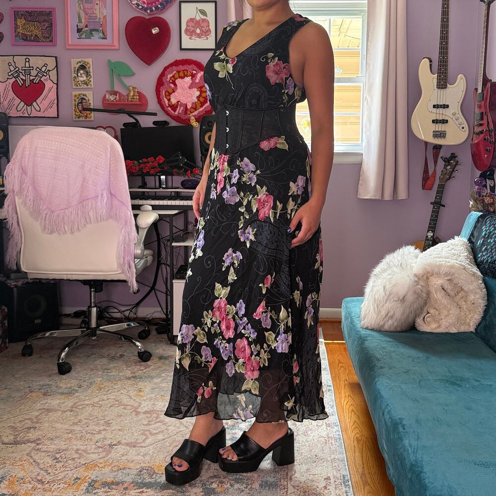 Vintage 90s black romantic floral beaded gown with bolero top